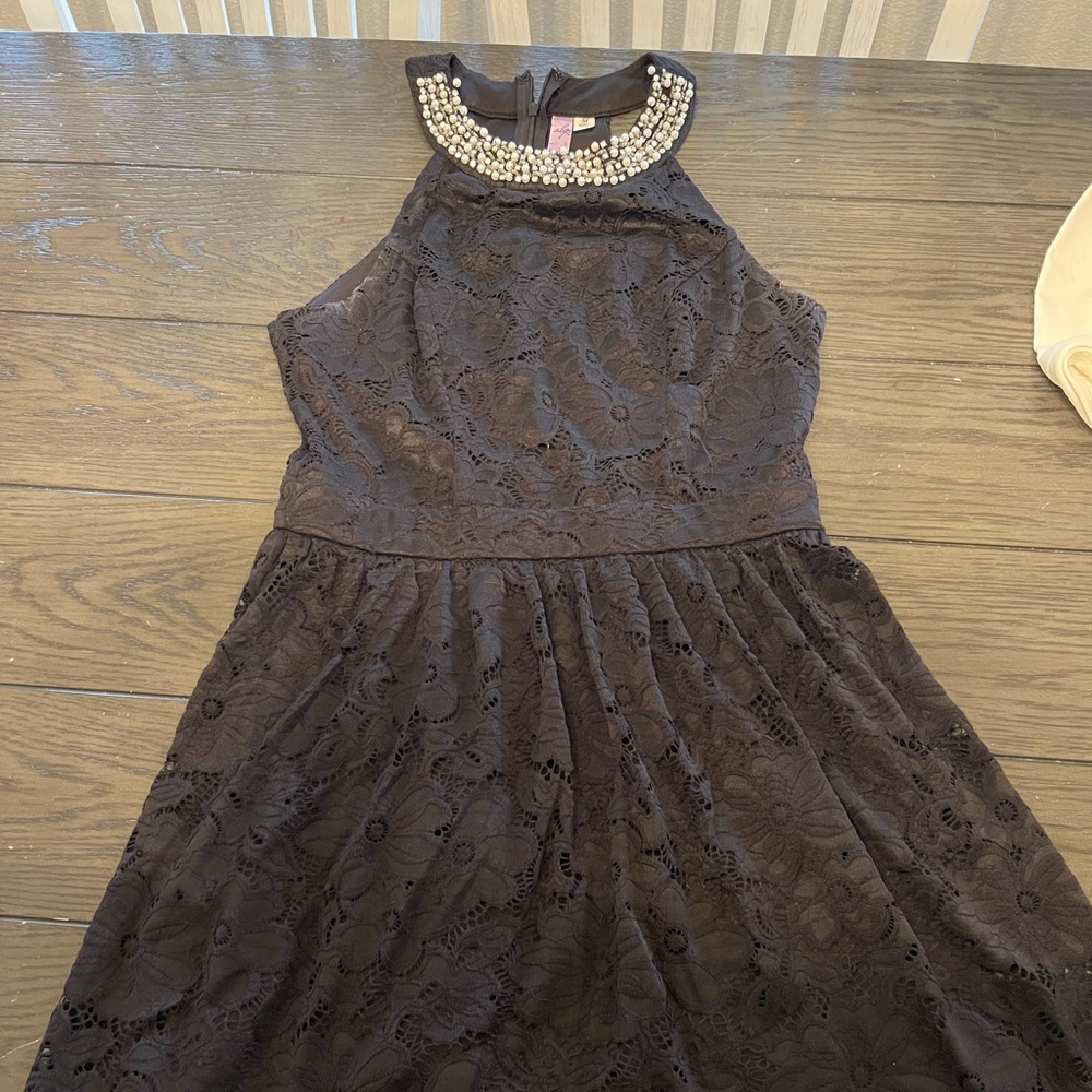Black lace dress with pearl beading